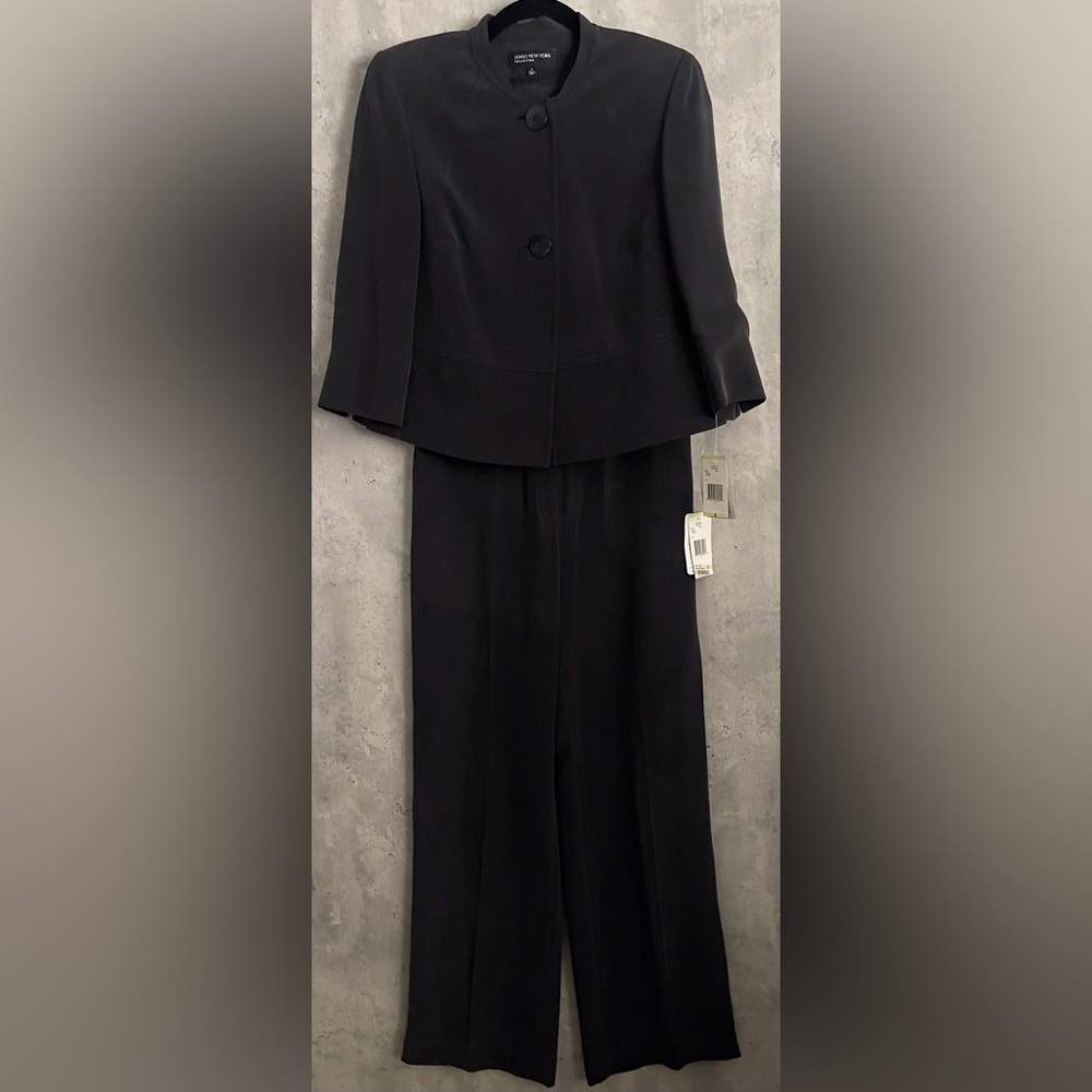 NWT Jones New York Collection Women’s Smoky Blk Silk Business Jacket PantSet Sz4